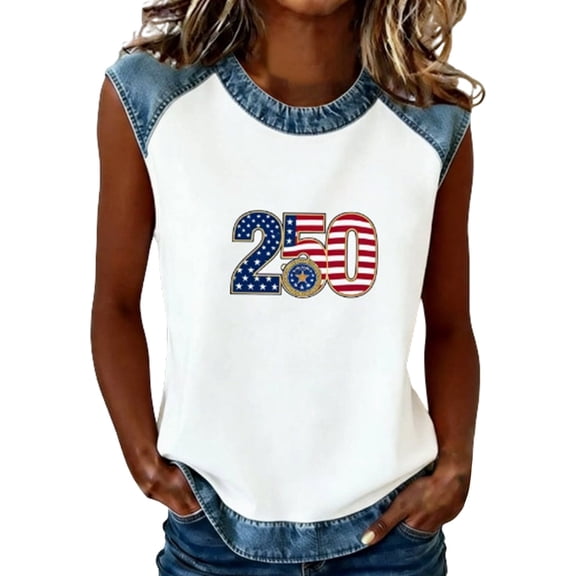 Tank Top Women Spaghetti Strap Patriotic Print Sleeveless Summer Top 250 Anniversary USA Shirt Sky Blue XXXL