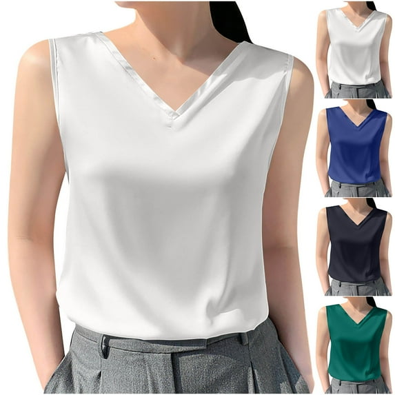 Tank Top Women Tank Tops Womens Tank Tops Women's Solid Color Sleeveless V-neck Pullover Casual Top Navy S