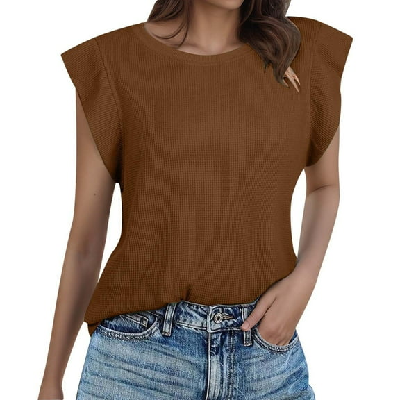 Tank Top Women's Fashion Casual Short Sleeved T Shirt Round Neck Solid Color Loose Top Vest 1 Athletic Tops for Women Loose Fit Business Shirts Women Neck Camisole Tall Clothes Ballet Tops Brown XL