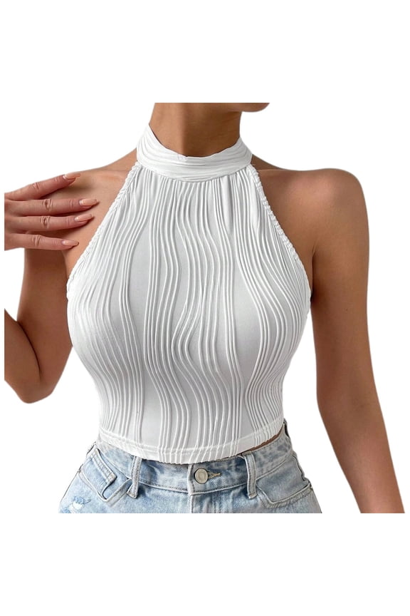 Tank Top Women's Temperament Hanging Neck Vest Slim Fit With Navel Tight Fitting And Short Top Vest And Suspender Dip Tops Women Creme Color Foam Star Women Dressy
