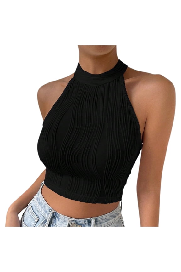 Tank Top Women's Temperament Hanging Neck Vest Slim Fit With Navel Tight Fitting And Short Top Vest And Suspender Dip Tops Women Creme Color Foam Star Women Dressy