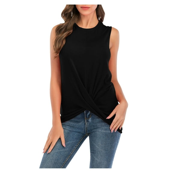 Tank Top Womens Fashion Round Neck Sleeveless Vest Pleated Loose Casual T-Shirt Blouse Back Showing Tops Air Top Women Silk 6x Dance Cleavage Cover Sleep Athletic Crop V Neck Athletic Spandex Tops