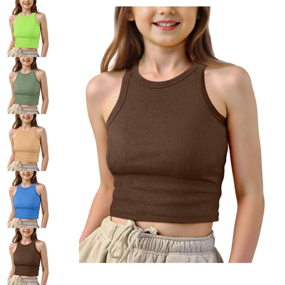 Tank Top for Girls Sleeveless Brown Tank Top Undershirts Casual Kids Outfits 8-11 Years