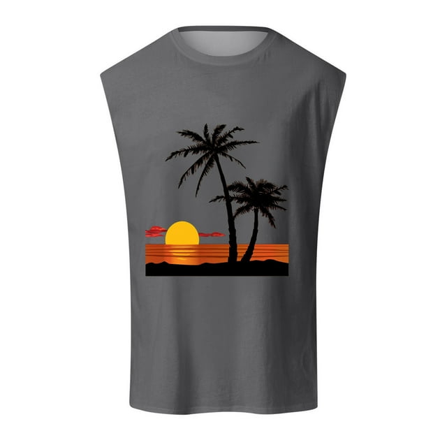 Tank Top for Men Workout Gym Shirts Hawaiian Coconut Tree Tropical ...