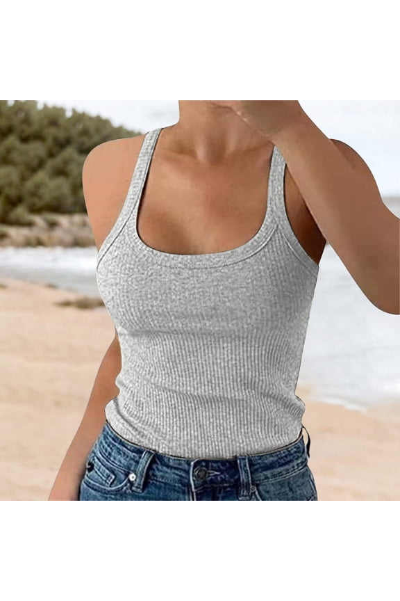 Tank Top for Woman Plus Size Fashion Sleeveless Tops Slim Fit Vest SummerTank Top Casual Tops Tank Tops Gray