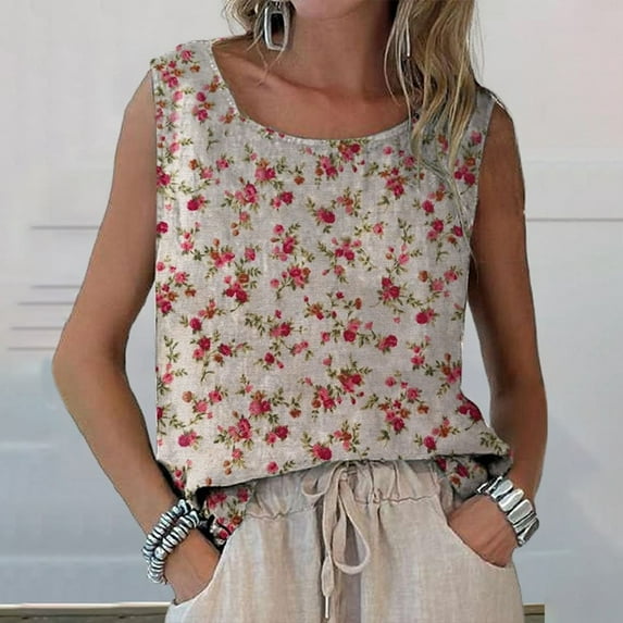 Tank Top for Woman Vintage Floral Print Vest For Woman Timeless Tank Tops Hot Pink