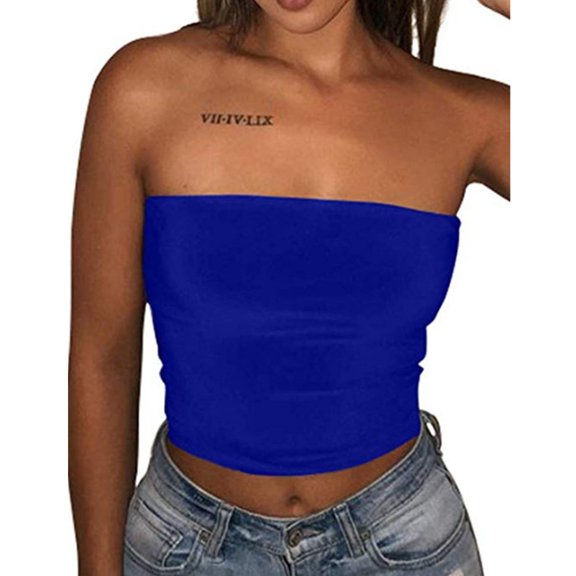 Tank Top for Woman's Chest Wrapped Solid Color Multi Color Strapless Off Shoulder Short Tight Top Tank Tops Blue