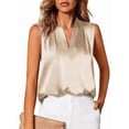 thumbnail image 1 of Tank Top for Women 2026 Summer Satin V Neck Pleated Sleeveless Blouses Casual Business Outfits Champagne Color M, 1 of 9