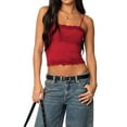 thumbnail image 1 of Tank Top for Women Adjustable Spaghetti Strap Camisole Cropped Lace Trim- Y2K Going Out Tops Summer Red S, 1 of 10