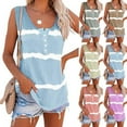 thumbnail image 1 of Tank Top for Women Casual Tie-Dye Striped Sleeveless Wide Strap Henley Loose Blue Basic Fitted Summer Clothes L, 1 of 4