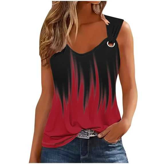 Tank Top for Women Casual V Neck Cotton Camisole Printing Wide Straps Sleeveless T-Shirts Blouses Womens Loose Summer Vests Tops