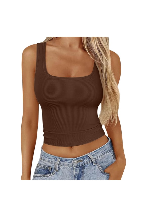 Tank Top for Women Cotton Summer Solid Color V-Neck Pocket Sleeveless Casual Tee Tops Dark Gray S