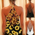 thumbnail image 1 of Tank Top for Women Criss Cross Straps Backless Sleeveless Sunflower Print Sexy Blouse White Basic Fitted Summer Clothes M, 1 of 3