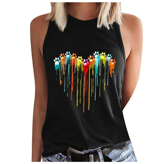 Tank Top for Women Cute Graphic Print Loose Fit Summer Flowy Sleeveless Shirts Colorful Fashion Casual Lightweight Vests Black M