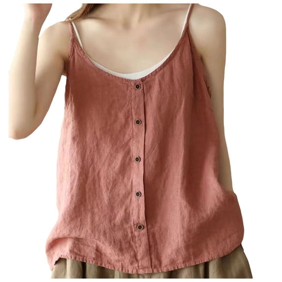 Tank Top for Women Linen, 2026 Summer Comfy Casual Loose Lightweight Sleeveless Shirts, Red 2XL