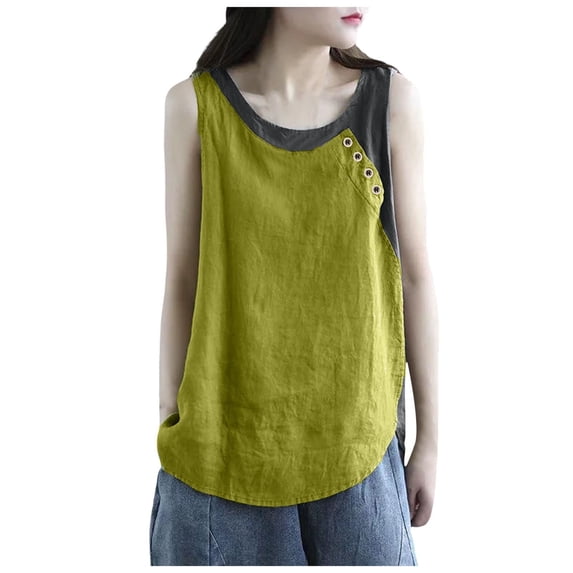 Tank Top for Women Linen, Summer Comfy Casual 2026 Loose Lightweight Sleeveless Shirts, Green 4XL