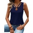 thumbnail image 1 of Tank Top for Women Loose Fit Sleeveless V Neck Camisole Tops Dressy Casual Eyelet Summer Flowy  Shirts Blouse Navy Blue XL, 1 of 4