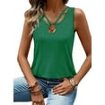 thumbnail image 1 of Tank Top for Women Loose Fit Sleeveless V Neck Tops Dressy Casual Eyelet Summer Flowy Blouse Dark green XXL, 1 of 5