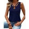 thumbnail image 1 of Tank Top for Women Loose Fit Sleeveless V Neck Tops Dressy Casual Eyelet Summer Flowy Blouse Navy blue L, 1 of 5
