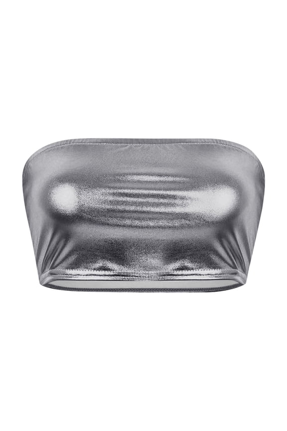 Tank Top for Women Nightclub Stage Wrap Chest Leather Solid Color Bandeau Undershirt Performance Womens Tops Boho Tops for Women, Color:Gray, Size:S