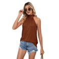 thumbnail image 1 of Tank Top for Women Pleated High Neck Halter Tops Caramel S, 1 of 9