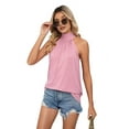 thumbnail image 1 of Tank Top for Women Pleated High Neck Halter Tops Pink M, 1 of 9