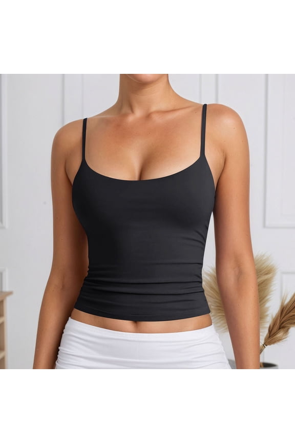 Tank Top for Women Round-Neck Adjustable Sleeveless Tank Top with Thin Straps Womens Camisole Black XXL