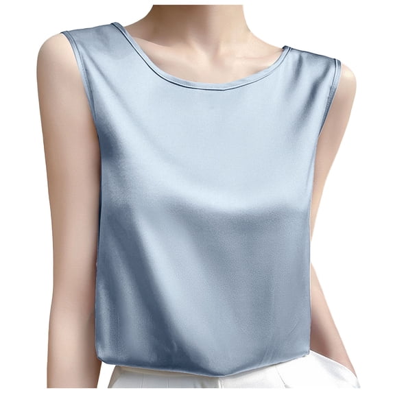 Tank Top for Women Satin, Summer Comfy 2026 Casual Loose Lightweight Sleeveless Shirts, Blue XL