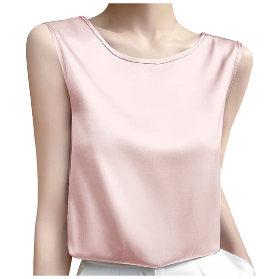 Tank Top for Women Satin, Summer Comfy 2026 Casual Loose Lightweight Sleeveless Shirts, Pink M