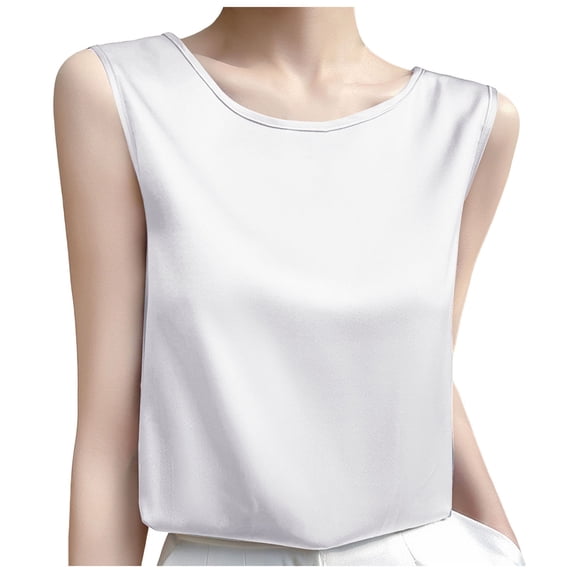 Tank Top for Women Satin, Summer Comfy 2026 Casual Loose Lightweight Sleeveless Shirts, White XL