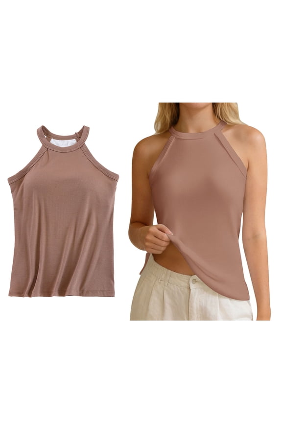 Tank Top for Women Sleeveless Halter Built in Bra Tops Fitted Workout Tops Running Tops for Women