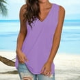thumbnail image 1 of Tank Top for Women Sleeveless Oversized T-Shirt,Summer V-Neck Loose Cotton Vest Top,Casual Solid Color Sleeveless Shirt Purple,M, 1 of 5