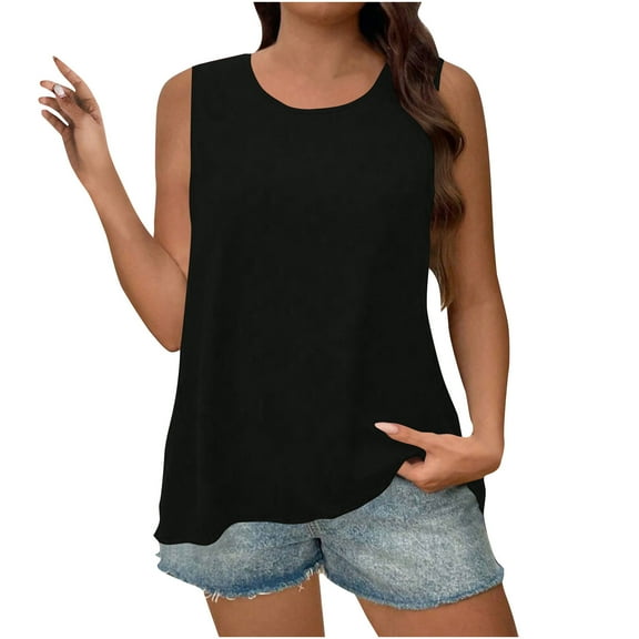 Tank Top for Women Sleeveless Summer Tops Solid Vest Cami Plain Basic Tops Blouse Crew Neck Shirts Casual Loose Swing Tank Tops Plus Size