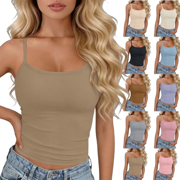 Tank Top for Women Solid Color Round Neck Sleeveless Fashion Women's Summer Sleeveless Round-Neck Comfy Solid Regular Tank Tops Coffee Free Size