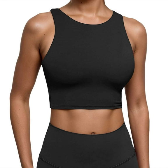 Tank Top for Women,Sports Bra Supportive Longline High Neck Workout Push Up Bra for Active Wear,Tank Top,Z02 Black,M