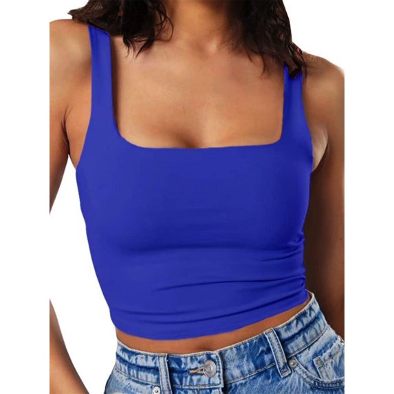 Tank Top for Women Square Neckline Sleeveless Trendy Sexy Tops Slim Fitted Summer Yoga Tops