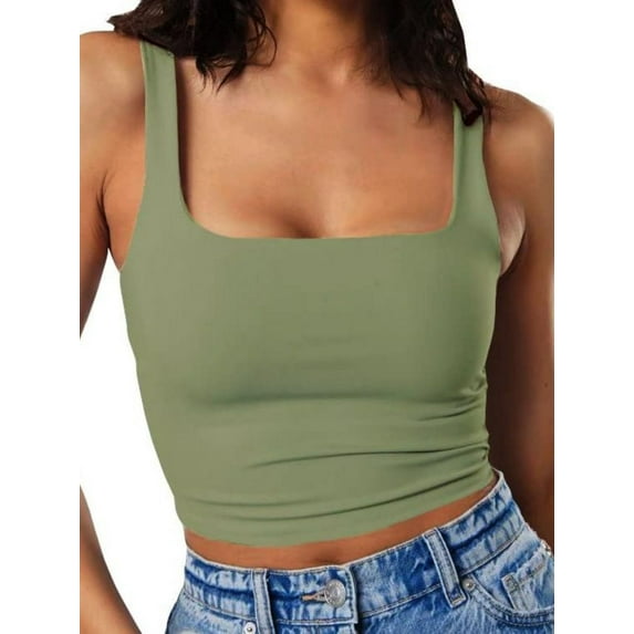 Tank Top for Women Square Neckline Sleeveless Trendy Sexy Tops Slim Fitted Summer Yoga Tops