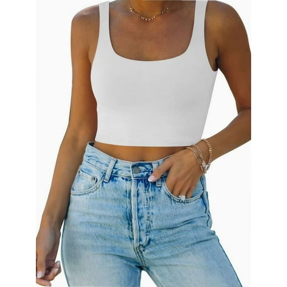 Tank Top for Women Square Neckline Sleeveless Trendy Sexy Tops Slim Fitted Summer Yoga Tops