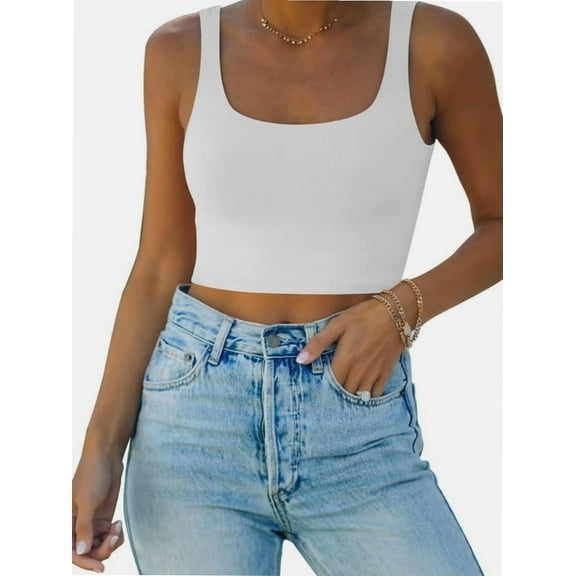Tank Top for Women Square Neckline Sleeveless Trendy Sexy Tops Slim Fitted Summer Yoga Tops