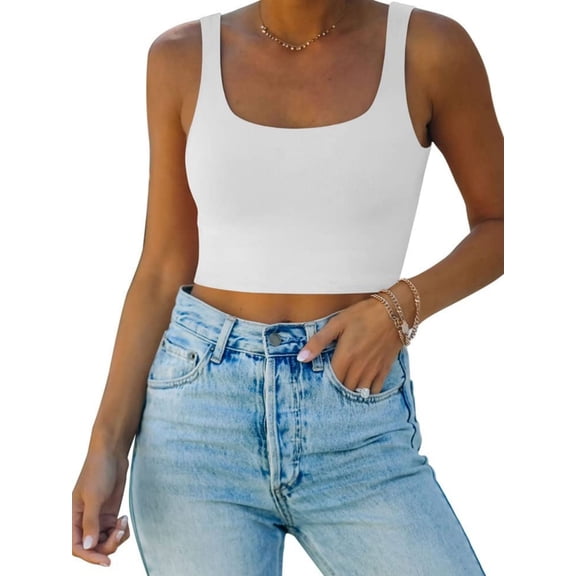 Tank Top for Women Square Neckline Sleeveless Trendy Sexy Tops Slim Fitted Summer Yoga Tops