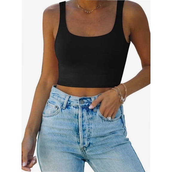 Tank Top for Women Square Neckline Sleeveless Trendy Sexy Tops Slim Fitted Summer Yoga Tops