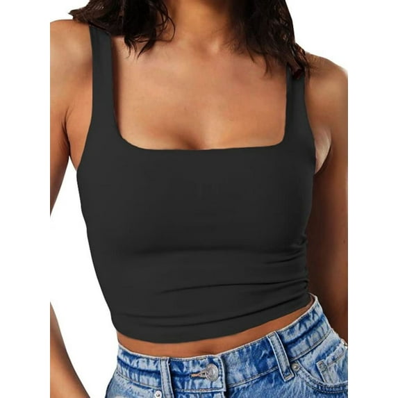 Tank Top for Women Square Neckline Sleeveless Trendy Sexy Tops Slim Fitted Summer Yoga Tops