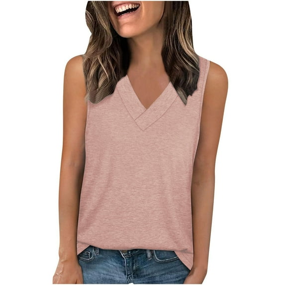 Tank Top for Women Summer Breathable Cotton Vest Tops V-Neck Lightweight Solid Color Sleeveless T-Shirts Casual Loose Long Shirts