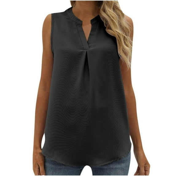 Tank Top for Women Summer Sleeveless V Neck Chiffon Shirts Casual Solid Color Loose Fit Comfort Blouse Tee Vest