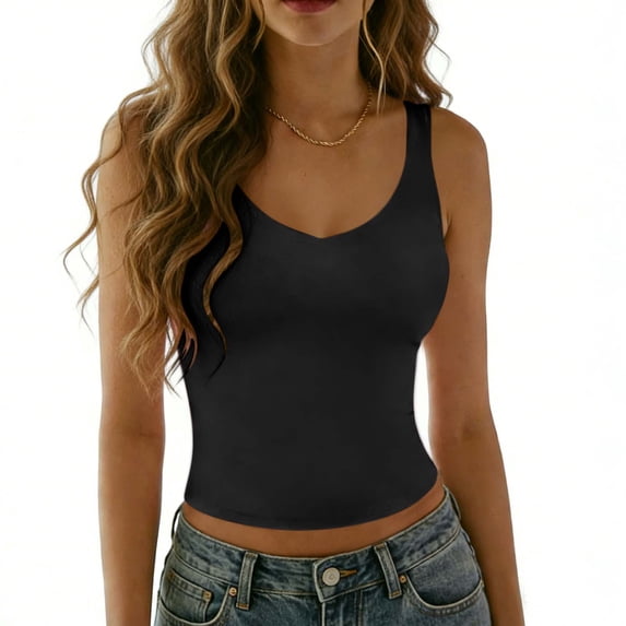 Tank Top for Women V Neck Sleeveless Basic Layered Look Slim Fit Solid Color Stretchy Breathable Summer Undershirt Casual Daily Apparel