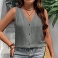 thumbnail image 1 of Tank Top for Women V Neck Sleeveless Casual Loose Fit Solid Textured Fabric Button Down Design Fashion Boho Summer Tunic Blouse, 1 of 7