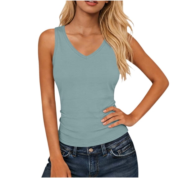 Tank Top for Women V Neck Summer Sleeveless T Shirt Tunic Casual Solid Color Loose Fit Blouses Mint Green