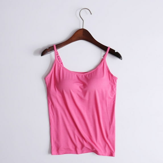 Tank Top for Women, WNEGSTG Women's Scoop Neck Cami Cotton Blend Undershirts with Pads Lounge Sleepwear Tops Pink