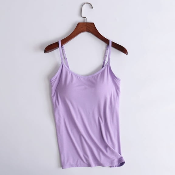 Tank Top for Women, WNEGSTG Women's Scoop Neck Cami Cotton Blend Undershirts with Pads Lounge Sleepwear Tops Purple