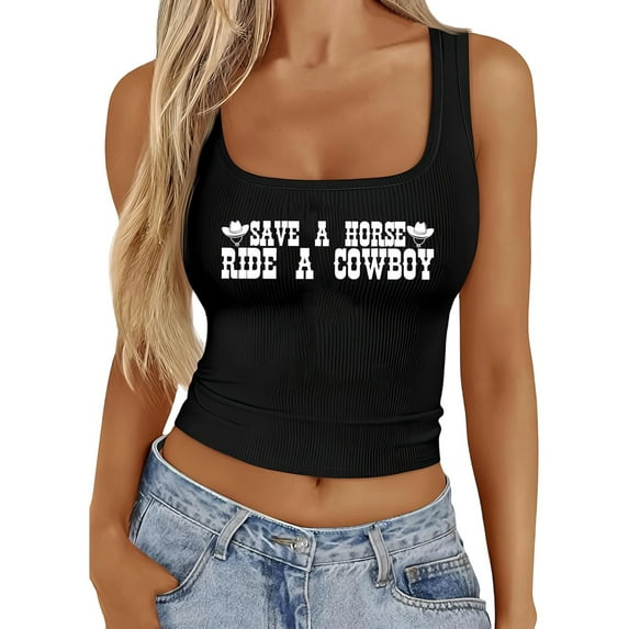 Tank Top for Women Western Crop Tops Cowboy Country Concert Sleeveless Graphic Tees Going Out Tops for Women,Black,3XL